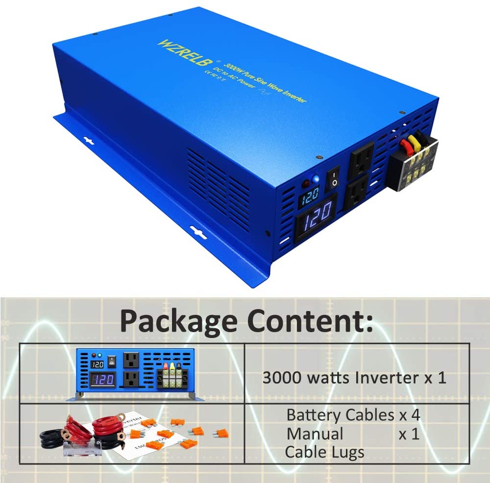 Inverter Pure Sine Wave 60Hz 120V 3000W - Zuivere Sinus Omvormer 3000W 24V 220V
