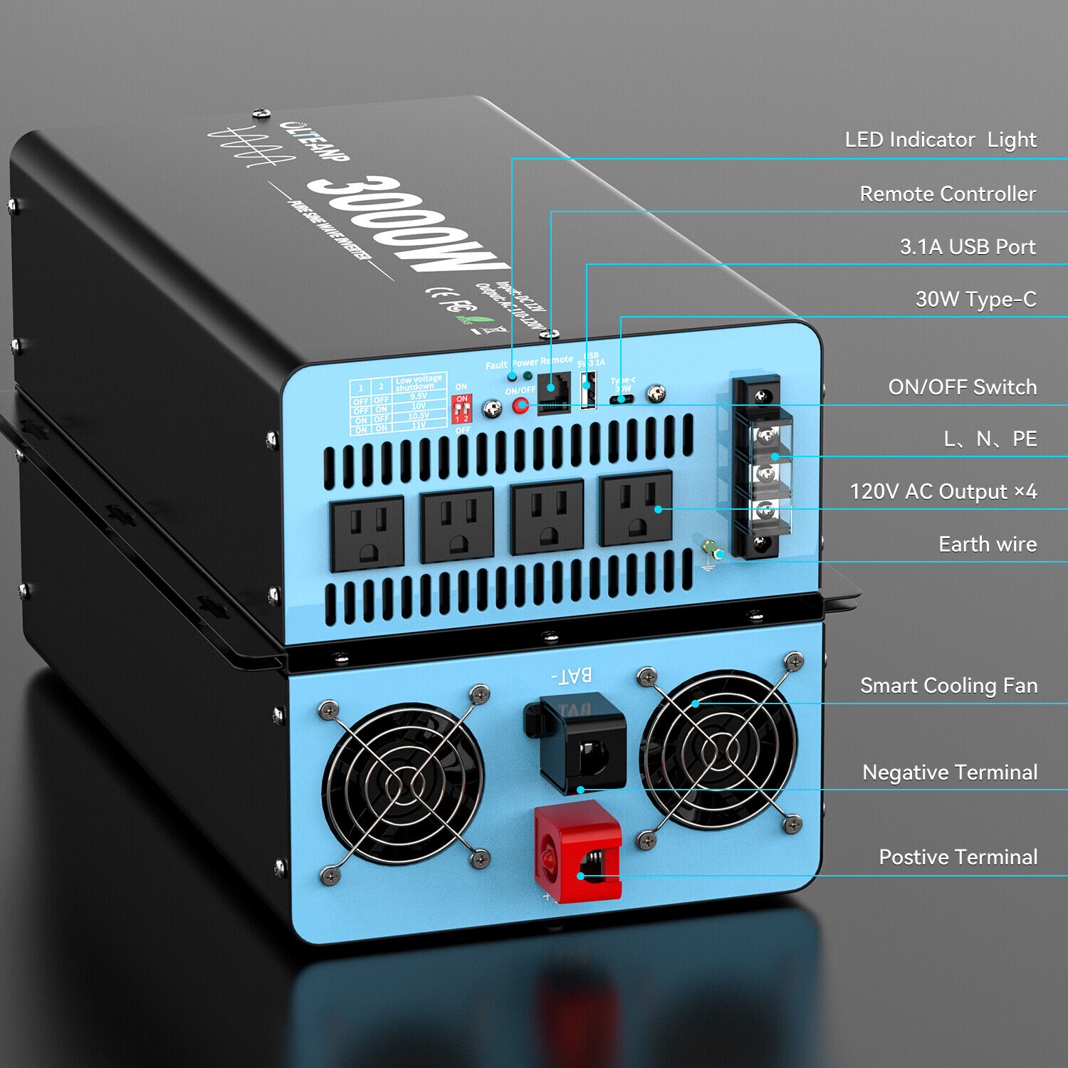 3000W zuivere sinusomvormer 12 - Inverter Pure Sine Wave 60Hz 120V 3000W recensie en prijs